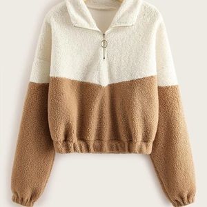 Colorblock Half Zip Teddy Sweatshirt